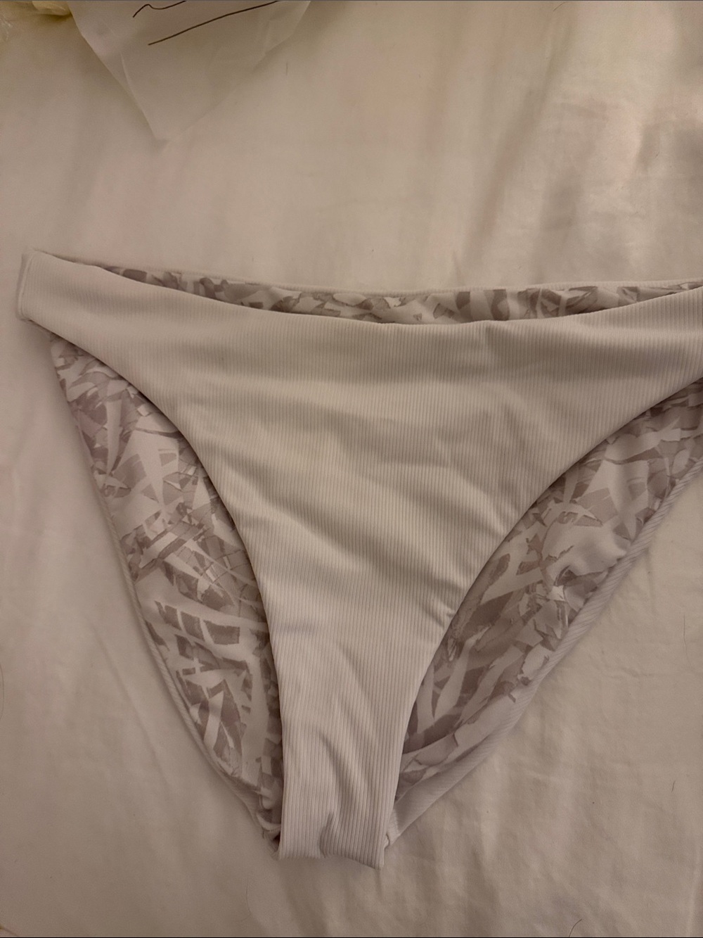 Maaji reversible White Ribbed Bikini Bottom with Subtle Patterned Lining